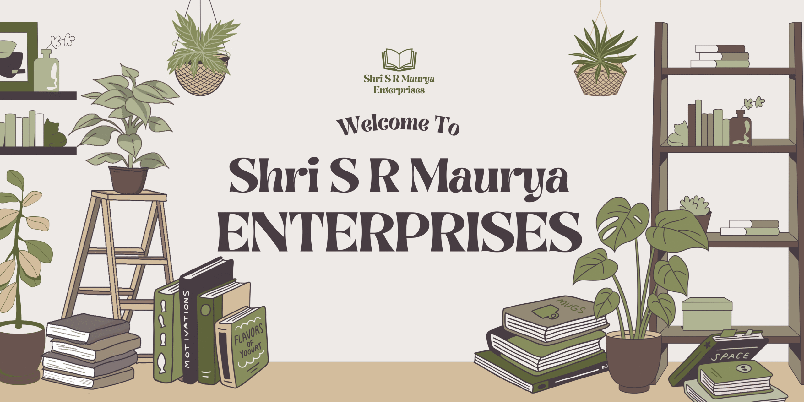 Brown Green Aesthetic Book Store Welcome Banner